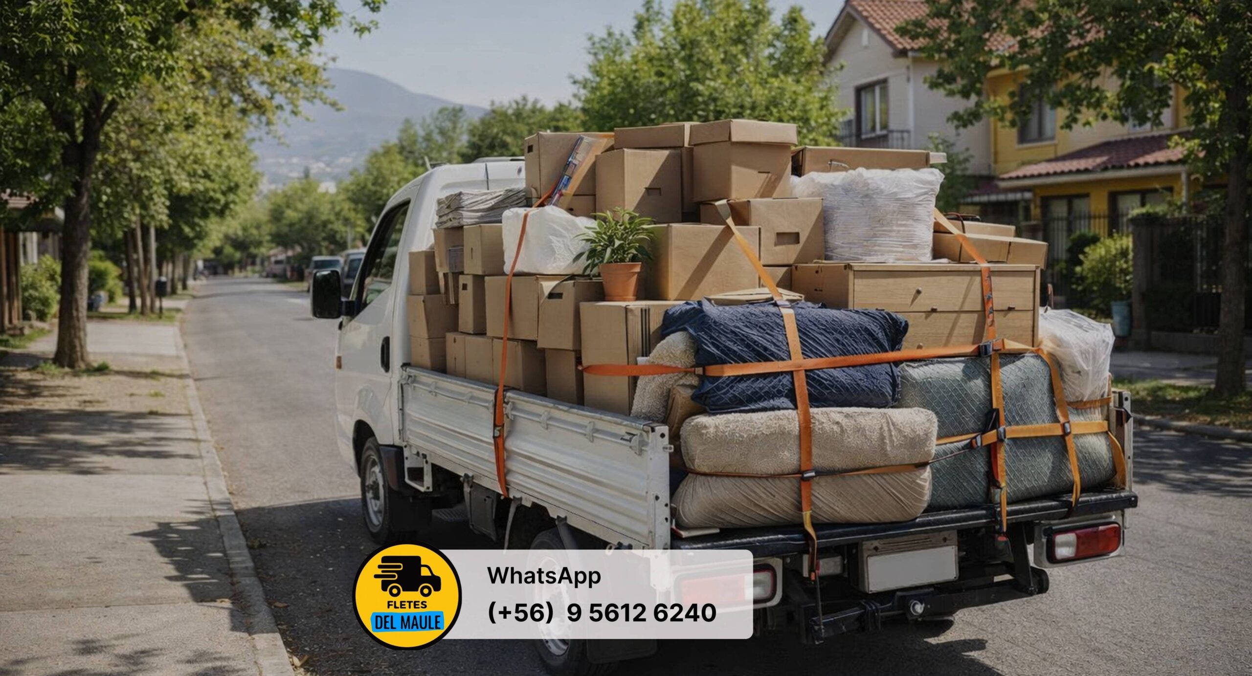 Camión de mudanzas en Talca cargado con muebles y cajas listo para traslado residencial.