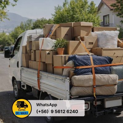 Camión de mudanzas en Talca cargado con muebles y cajas listo para traslado residencial.